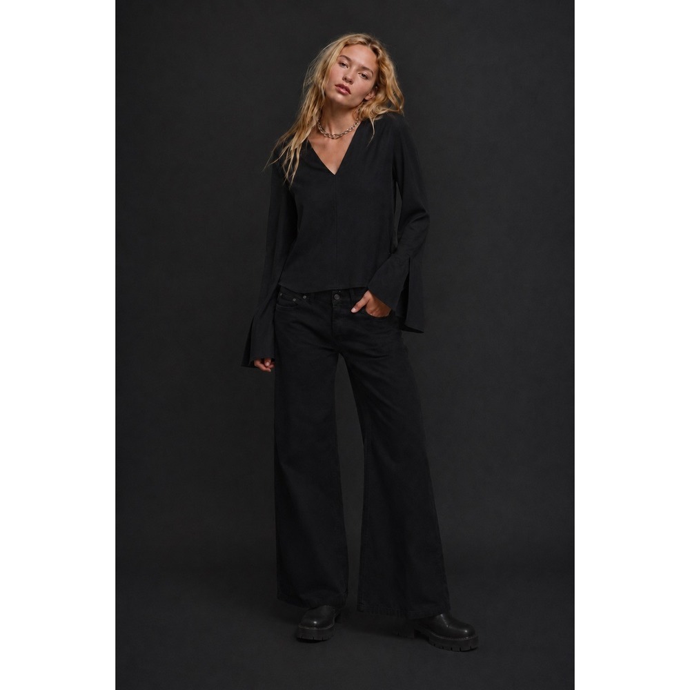 Free People X Sandrine Rose Black Wide Leg Cinch Back Cotton Denim Pants 29 NWT - Picture 3 of 8